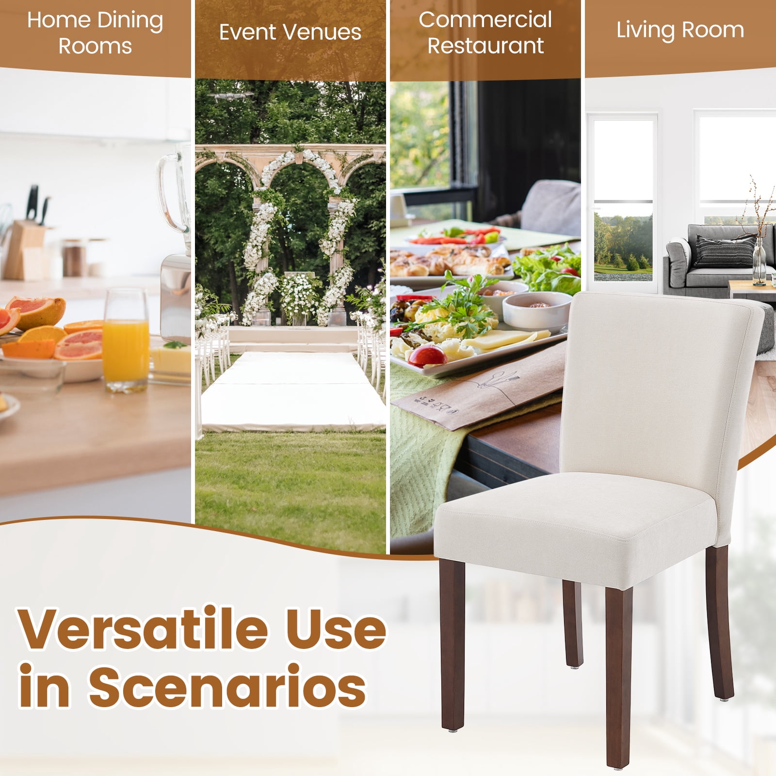 Firmoz Set of 6 Fabric Dining Chairs, Parsons Modern Kitchen Chairs with Wood Legs, Beige