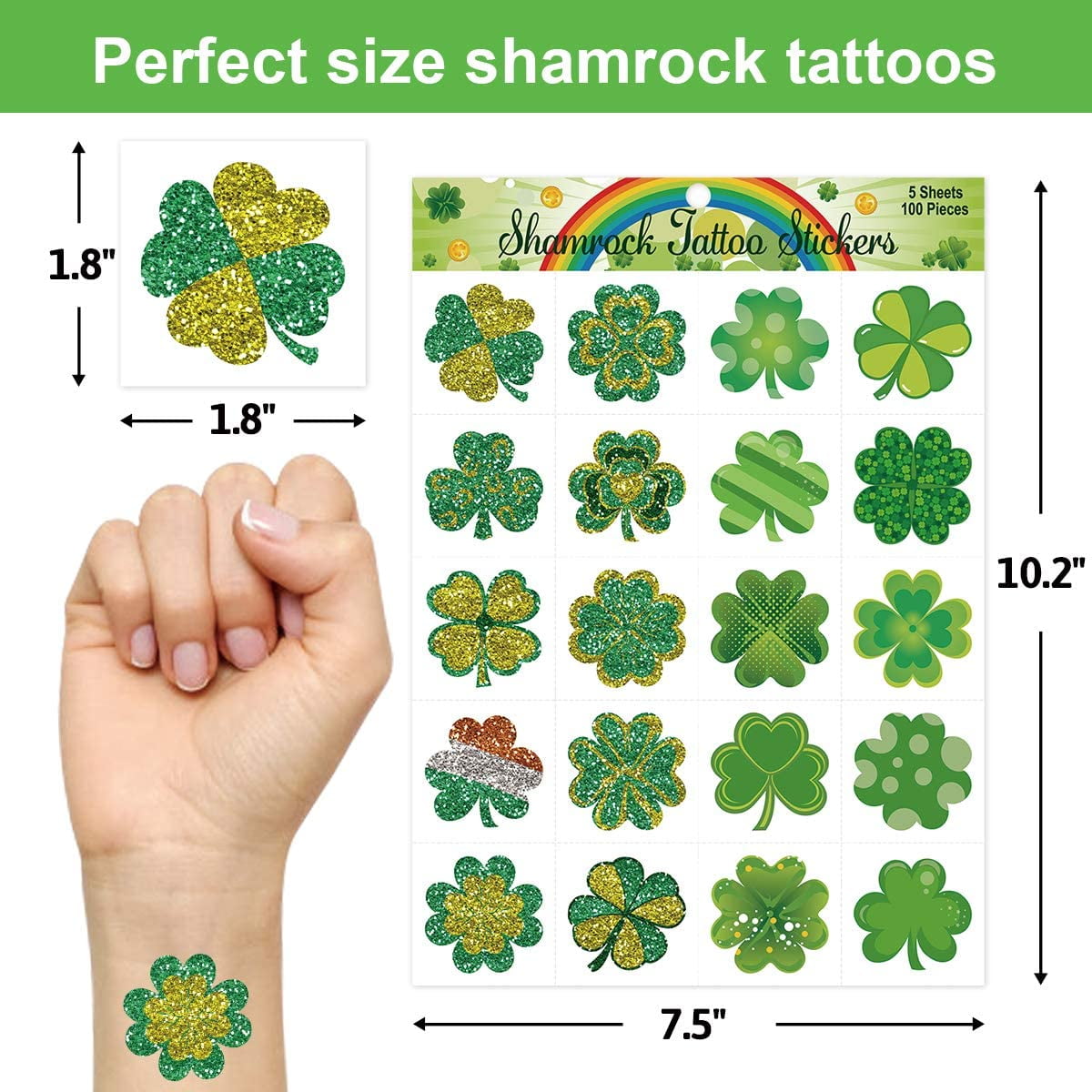 100 PCS Shamrock Tattoo Stickers St. Patrick's Day Tattoos for St Patricks  Day Decorations Party Favors | Walmart Canada