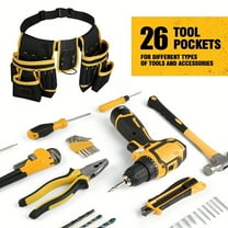 Heavy Duty Tool Belt with Magnetic Pockets - 26-Pocket Adjustable Strap, Padded Construction for Electricians, Carpenters