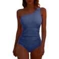 thumbnail image 3 of PNTUTB Summer Swimwear for Women Stylish Solid-Color One-Shoulder One-Piece Swimsuit with Tummy-Tucking Effect and Removable Straps, 3 of 7