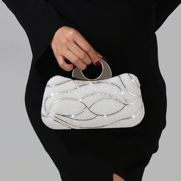 Jaucin Women's pearl clutch, evening handbag, vintage pearl clutch, beaded bag with chain shoulder strap, wedding party wallet