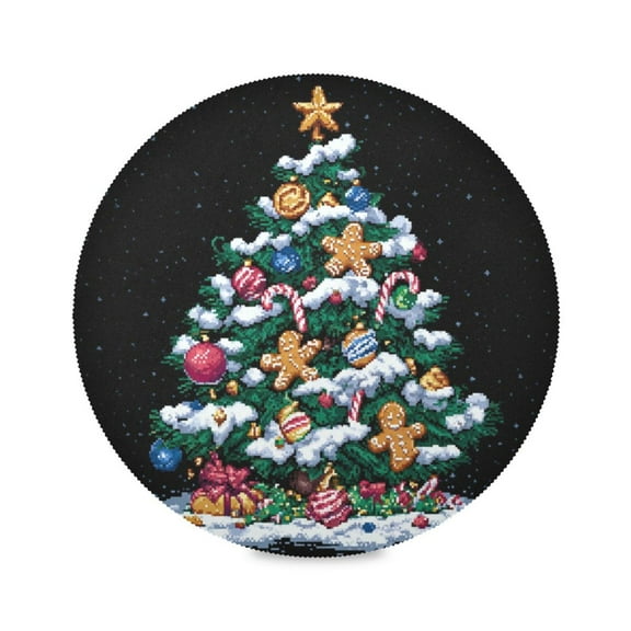 Round Placemat Heat Resistant & Wrinkle-Free Dining Table Decor Placemat For Home & Weddings Elaborately Decorated Christmas Tree