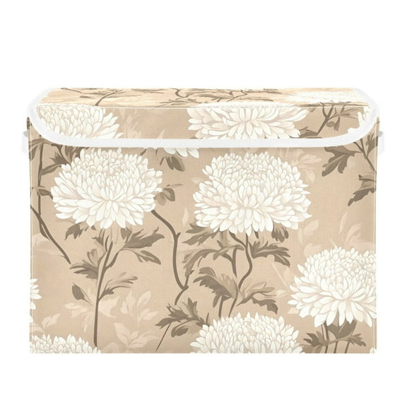 Classy Chrysanthemum on Beige Large Storage Bins with Linen Collapsible Lid Storage Box 16.7 x 12.6 x 11.8in