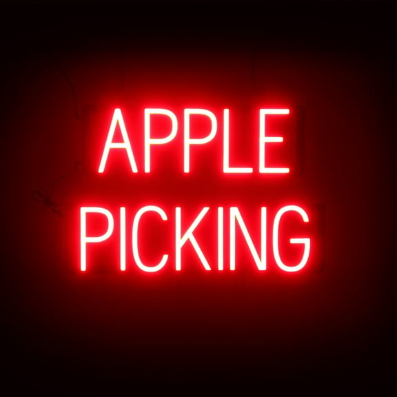 SpellBrite APPLE PICKING LED Sign for Business. 22.9" x 15.0" Red APPLE PICKING Sign Has Neon Sign Look With Energy Efficient LED Light Source. Visible from 500+ Feet, 8 Animation Settings.