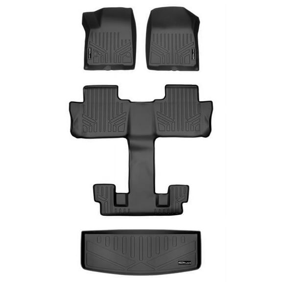 Smartliner SA0230-R-B0230-R-E0230-R 3 Rows Behind 3rd Row Floor Mats & Cargo Liner Set with 2nd Row Bucket Seats for 2020-2021 Cadillac XT6, Black