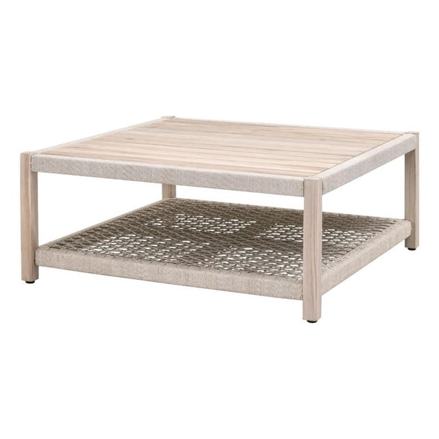 Pemberly Row Square Teak Rope Shelf Outdoor Coffee Table in Taupe