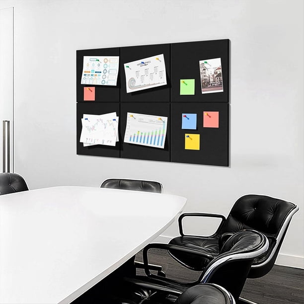 Al Tablero de Corcho, Paquete de 6 Azulejos de Fieltro para Pared con 50 Chinchetas, Tableros de Corcho Negro para Tablero de Corcho