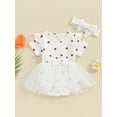 thumbnail image 2 of Suealasg Baby Girl Valentine's Day Clothes Infant Girl Summer Romper Dress Short Sleeve Heart Print Tulle Skirt Hem Jumpsuit with Headband, 2 of 8