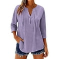 thumbnail image 2 of zbxnLI Women's Casual Blouse V Neck Buttoned Tops 3/4 Sleeve Shirts Loose Pullover Top Fashion Summer Clothes, 2 of 6