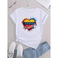 thumbnail image 2 of Creative Heart Flag Graphic Print T-shirt, Casual Round Neck Short Sleeve Top, Women's Clothing, 2 of 8
