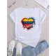 thumbnail image 2 of Camiseta de manga corta para mujer, camisetas tipo túnica, trajes de regalo cómodos, ropa deportiva, camisetas de verano, camiseta básicaCreative Heart Flag Graphic Print T-shirt, Casual Round Neck, 2 of 6