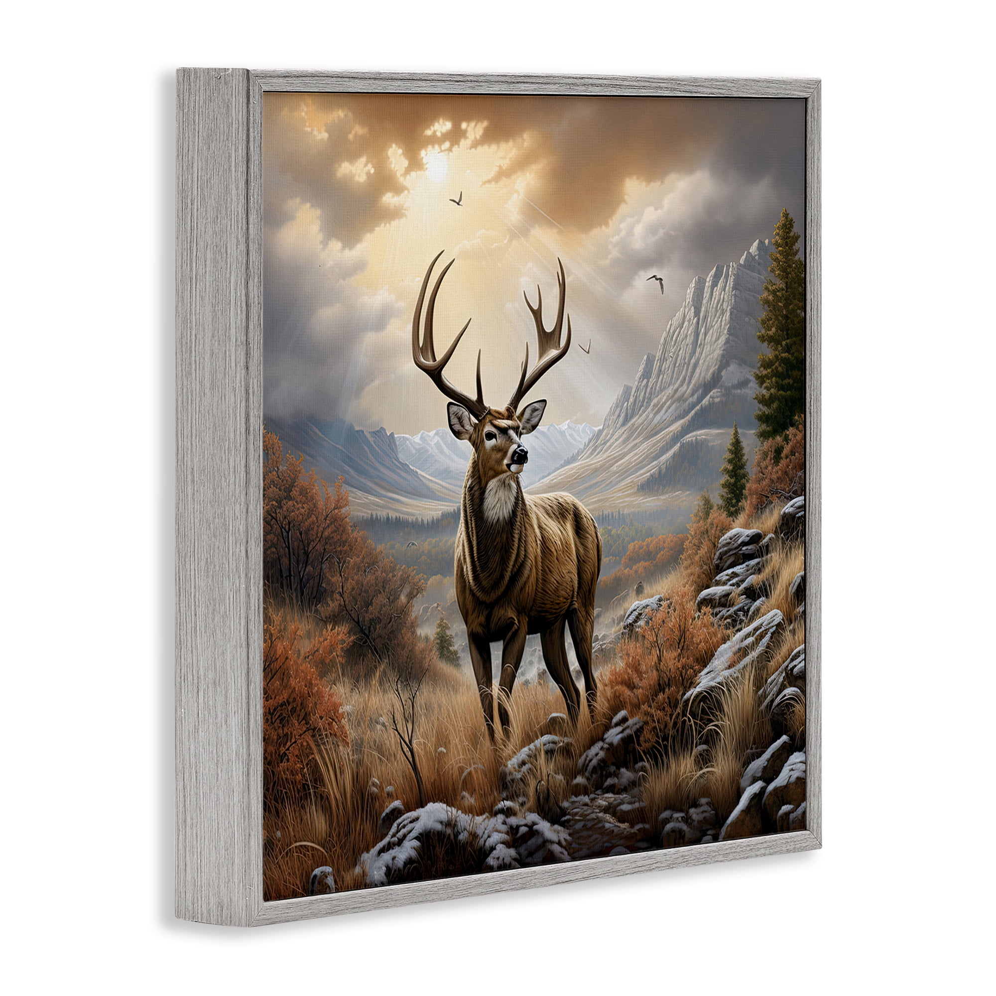 Stupell Industries Majestic Elk Mountain Scenery Landscape Painting Gray Framed Art Print Wall Art, 17 x 17