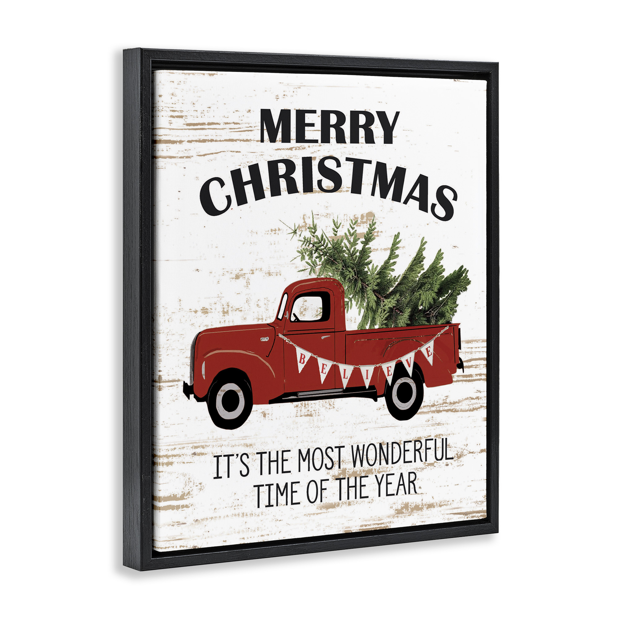 Stupell Industries Christmas Most Wonderful Time Vintage Truck Holiday Painting Black Floater Framed Canvas Art Print Wall Art, 17 x 21