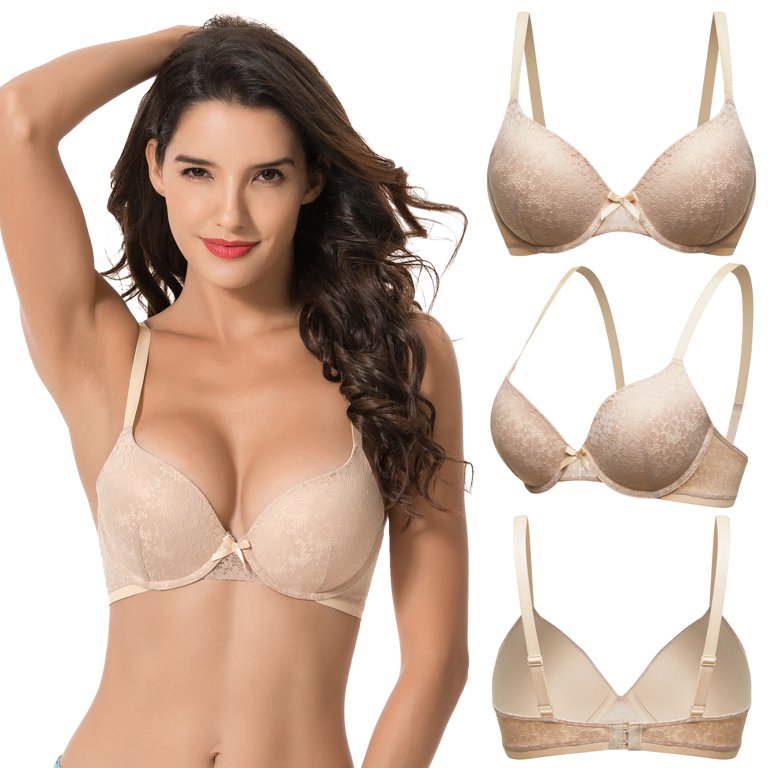 Curve Muse Women's Plus Size Perfect Shape Add 1 Cup Push Up Underwire Lace  Bras-1PK-WHITE-34DDD 