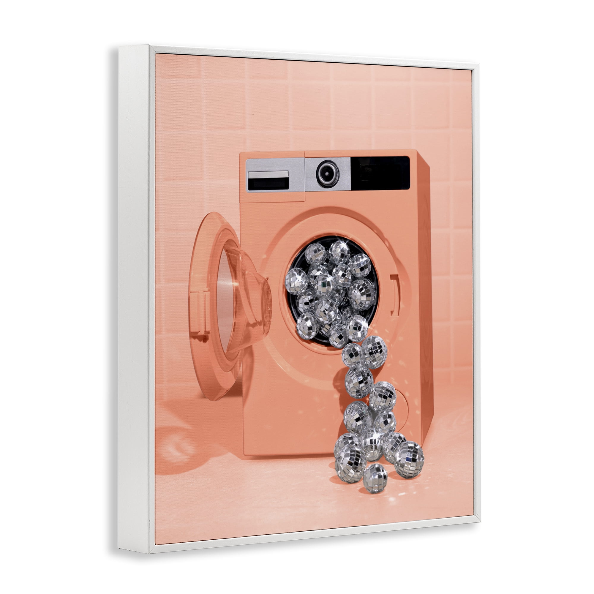 Stupell Industries Disco Laundry Machine over Orange White Framed Giclee Art, design by LISH Creative
