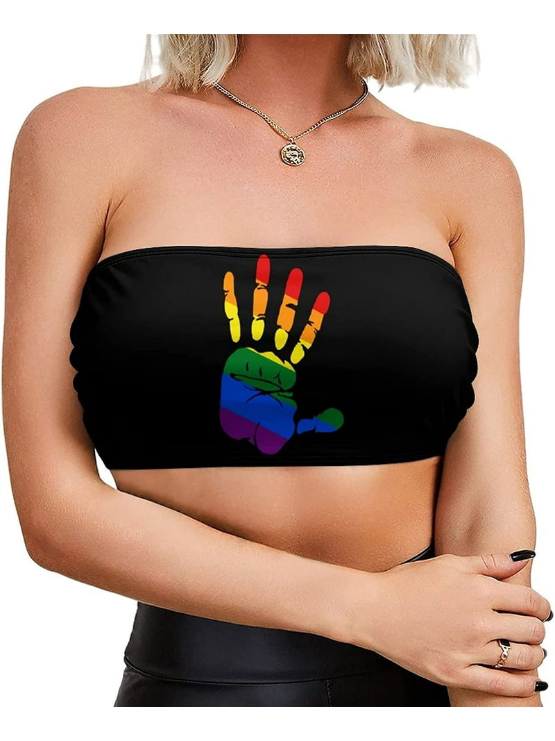 LGBT Handprint Pride Bandeau Tube Crop Top Chest Print -