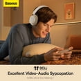 thumbnail image 3 of Baseus Wireless Headphones Bluetooth 70H Playtime Foldable Over Ear Headphones, White, 3 of 17
