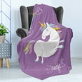 thumbnail image 4 of Unicorn Soft Flannel Fleece Throw Blanket, Mythical Animal Clouds and Rainbow Fairy Horse Image Print, Cozy Plush for Indoor and Outdoor Use, 50" x 70", Lavender White, by Ambesonne, 4 of 5