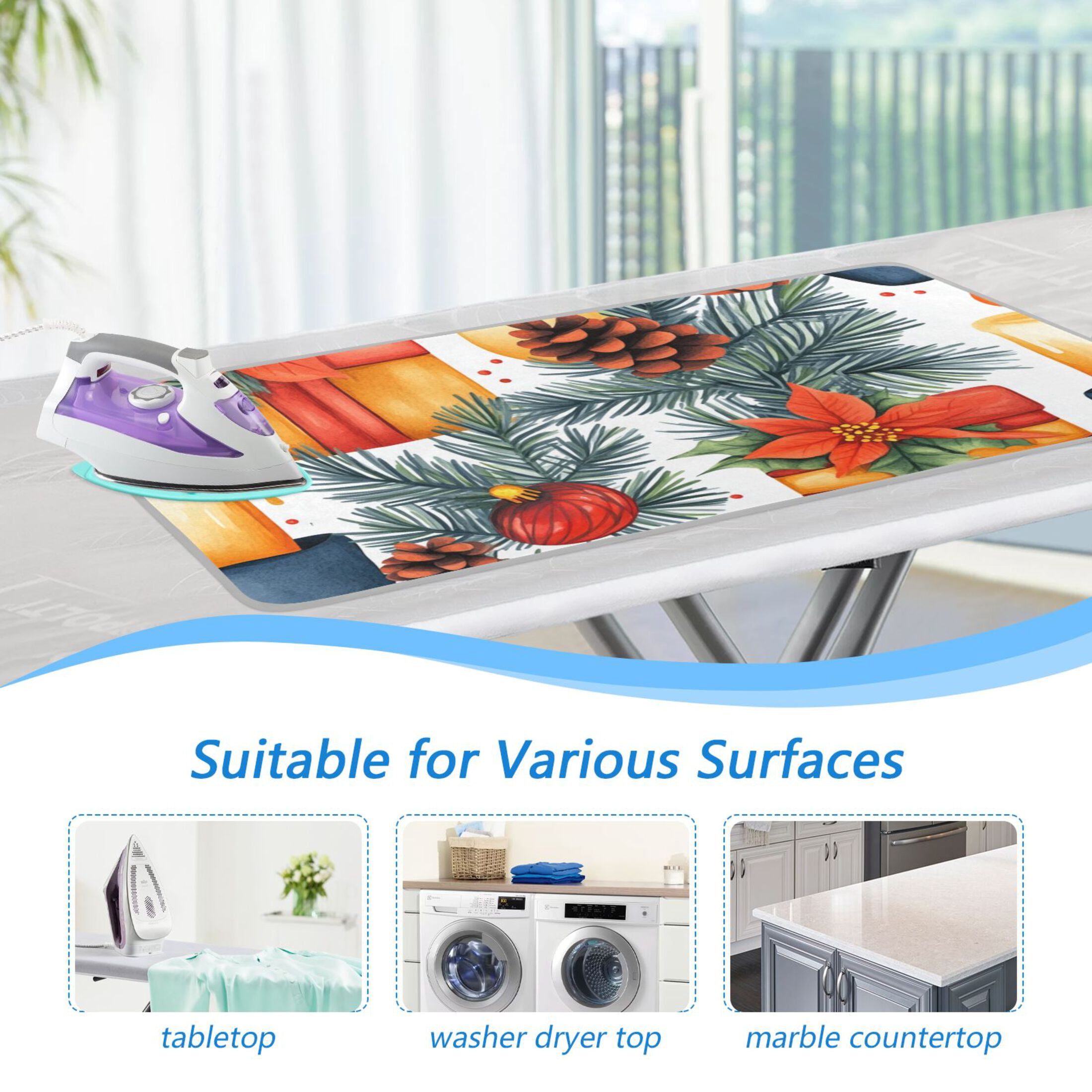 Watercolor Christmas Gifts Ironing Mat Blanket for Table Top Travel Portable Ironing Board Pad 47.2x27.6 Inch