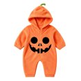 thumbnail image 3 of JAJAHO Toddler Baby Boy Girl Clothes Halloween Jumpsuits Hooded Fuzzy Pumpkin Romper 3M-3Y, 3 of 5
