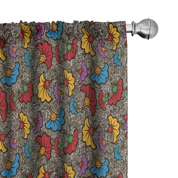 Ambesonne Floral Curtains, Grunge Water Flower Drawing, Pair of 28"x84", Sea Blue Earth Yellow