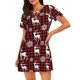 thumbnail image 1 of Balery Plaid Reindeer Snowflakes Camisón de manga corta con cuello redondo para mujer, cómodo y elegante., 1 of 6