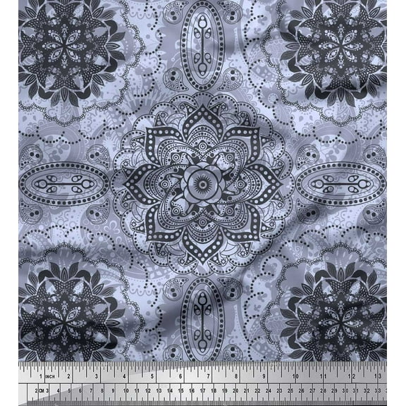 Soimoi Poly Georgette Fabric Mandala Ethnic Decor Fabric Printed Yard 42 Inch Wide