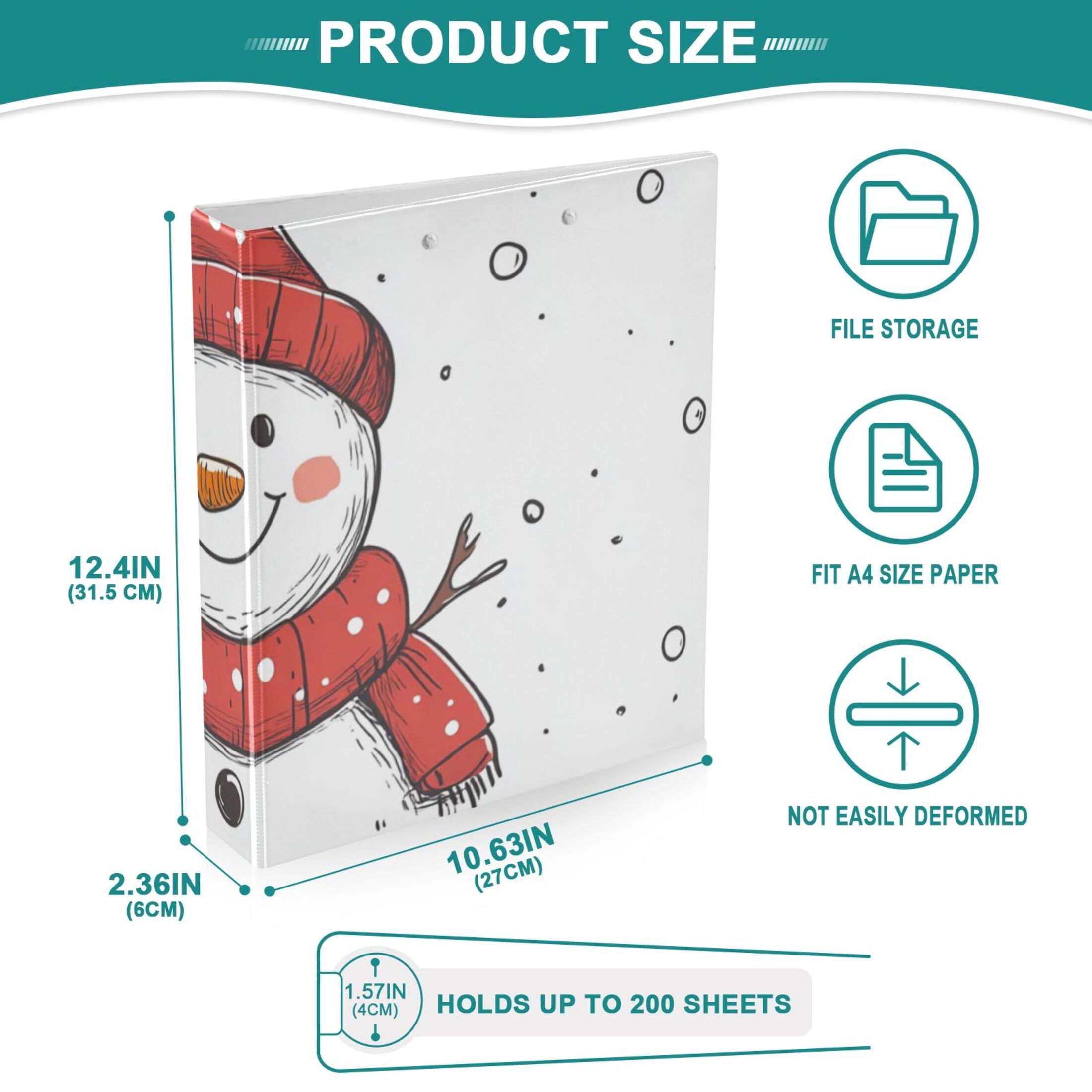 Red Hat Snowman 3 Ring Binders 1.5 inch Hardcover File Folders with Interior Pockets A4 Size Organizer for School Office Hospital