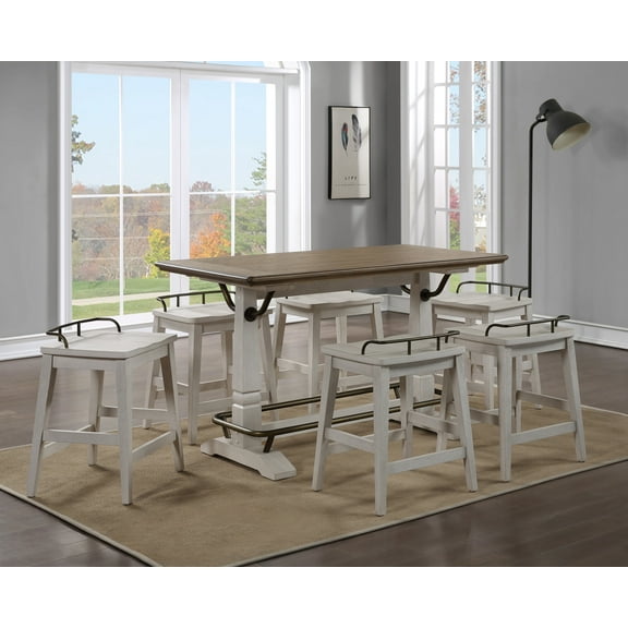 Steve Silver Pendleton Farmhouse 5-Piece Dining Counter Set with Pedestal Base, White