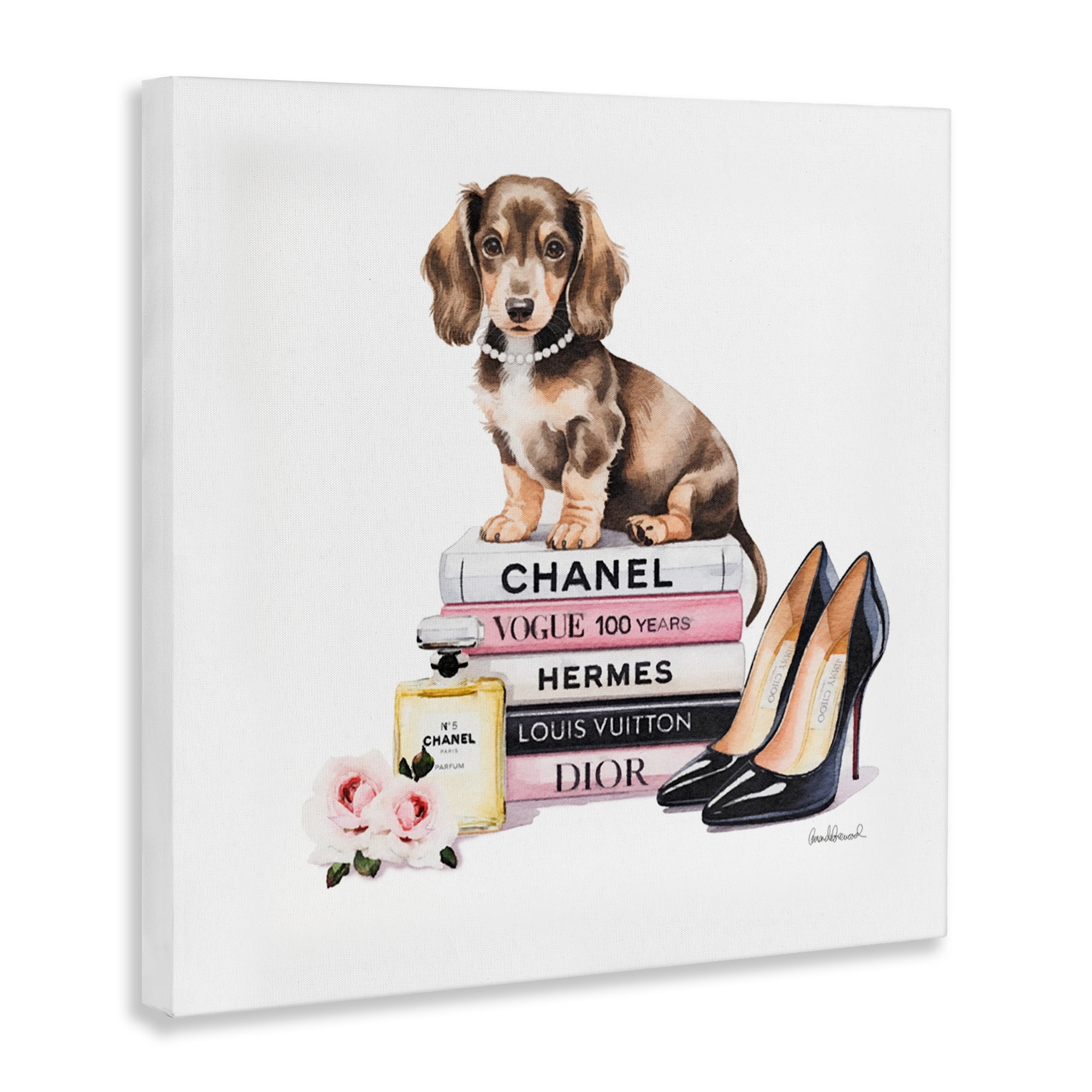 Stupell Industries Luxury Fashion Books & Dog Canvas Wall Art, design by Amanda Greenwood