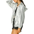thumbnail image 5 of INSPIRE CHIC Women's Jacket Shiny Long Sleeve Lightweight Zipper Hooded Metallic Jacket XL Silver, 5 of 9