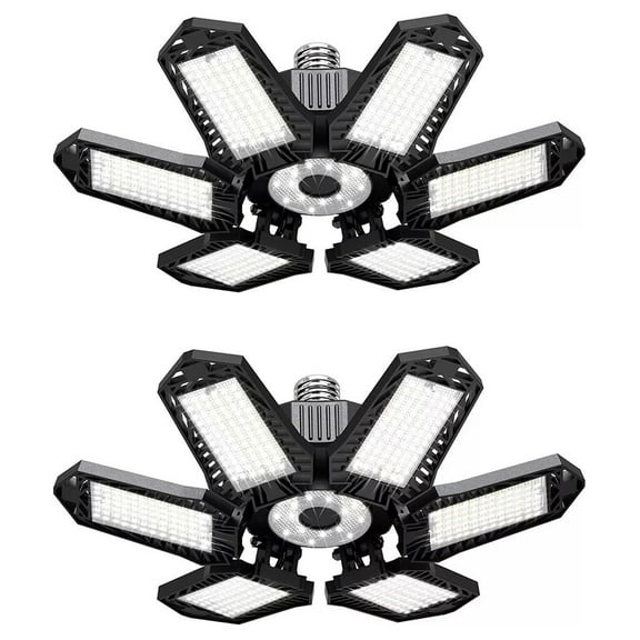 2 Pack Garage Light, 100W 10000LM 6500K LED Shop Lights, Garage Lights Ceiling Led with 6 1 Deformable Panels, Screw in E26/E27 Socket Bulb for Warehouse, Workshop, Basement, Barn Lighting