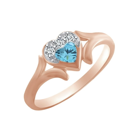 AFFY Heart Shape Simulated Aquamarine & White Cubic Zirconia Heart Promise Ring In 14k Rose Gold Over Sterling Silver Ring Size-6.5