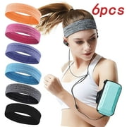 Sweatbands for Head Women's sports headband Silicone Grip Non slip Yoga Hair Band Stretchy Running Wicking Head SweatBand Set(6pack)