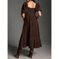 thumbnail image 3 of Gupgi Women's Puff Sleeve Midi Dress Solid Color Bubble Textured Smocked Sweetheart Neck Ruffled Flowy Dress, 3 of 6