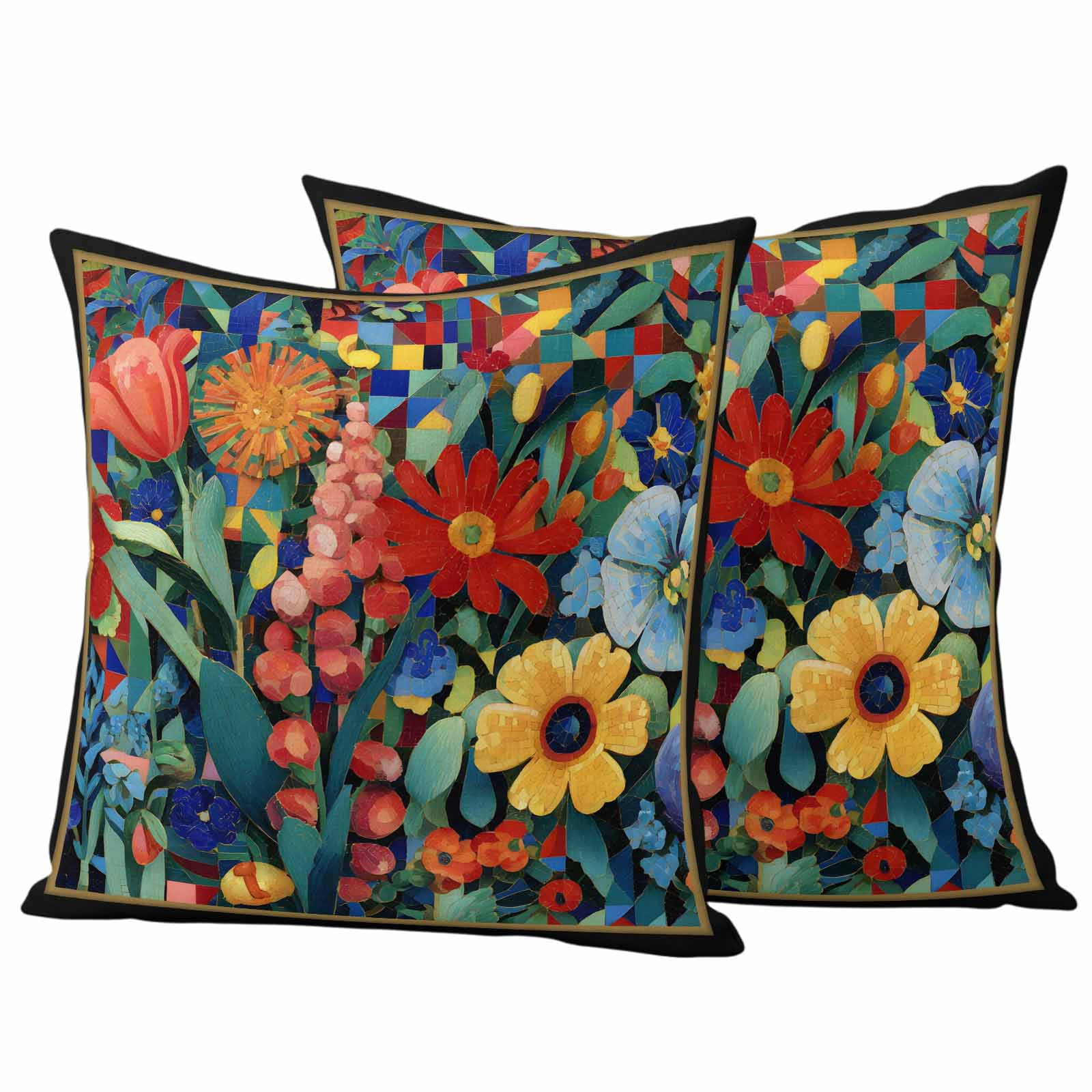 Spring Wildflowers Waterproof Outdoor Throw Pillow Covers 26"x26" Pack 2, Pillow Cases Throw Cushion Cover with Zipper, Modern Abstract Art Daisy Floral Leaves Washable Pillowcase for Poolside Sofa