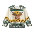 thumbnail image 5 of Xixirimido Aztec Tribe Sunflower Highland Cow Pattern Girls Long Sleeve Shirt Kids Crewneck T-Shirts Trendy 3D Graphic Tie-hem Cute Tees for Fall Winter, Size 11-12, 5 of 7
