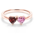 thumbnail image 3 of Gem Stone King 18K Rose Gold Plated Silver Fashion Right-Hand Ring Heart Shape Red Garnet and Vivid Pink Moissanite (1.10 Cttw, Size 7), 3 of 6