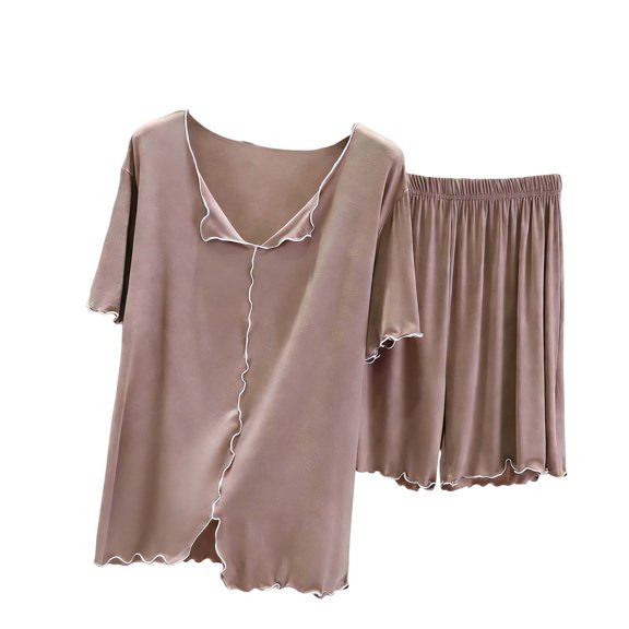 Bibifish Women Two Piece Sets Ruffled V Neck Short Sleeve Tops Ruffle Shorts Soft Cozy Home Sleepwear Lightweight Loungewear