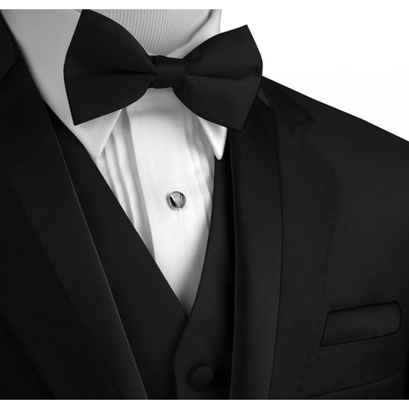 Best Tuxedo Men's Formal Tuxedo Prom Wedding Homecoming Vest, Bow-Tie & Hankie Set in Black - XL