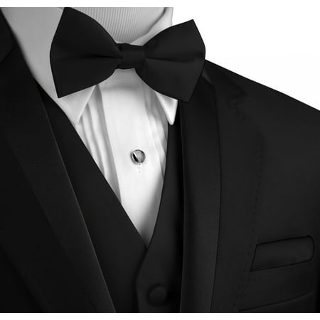 Italian Design, Men's Formal Tuxedo Vest, Bow-Tie & Hankie Set for Prom, Wedding, Cruise in Black -