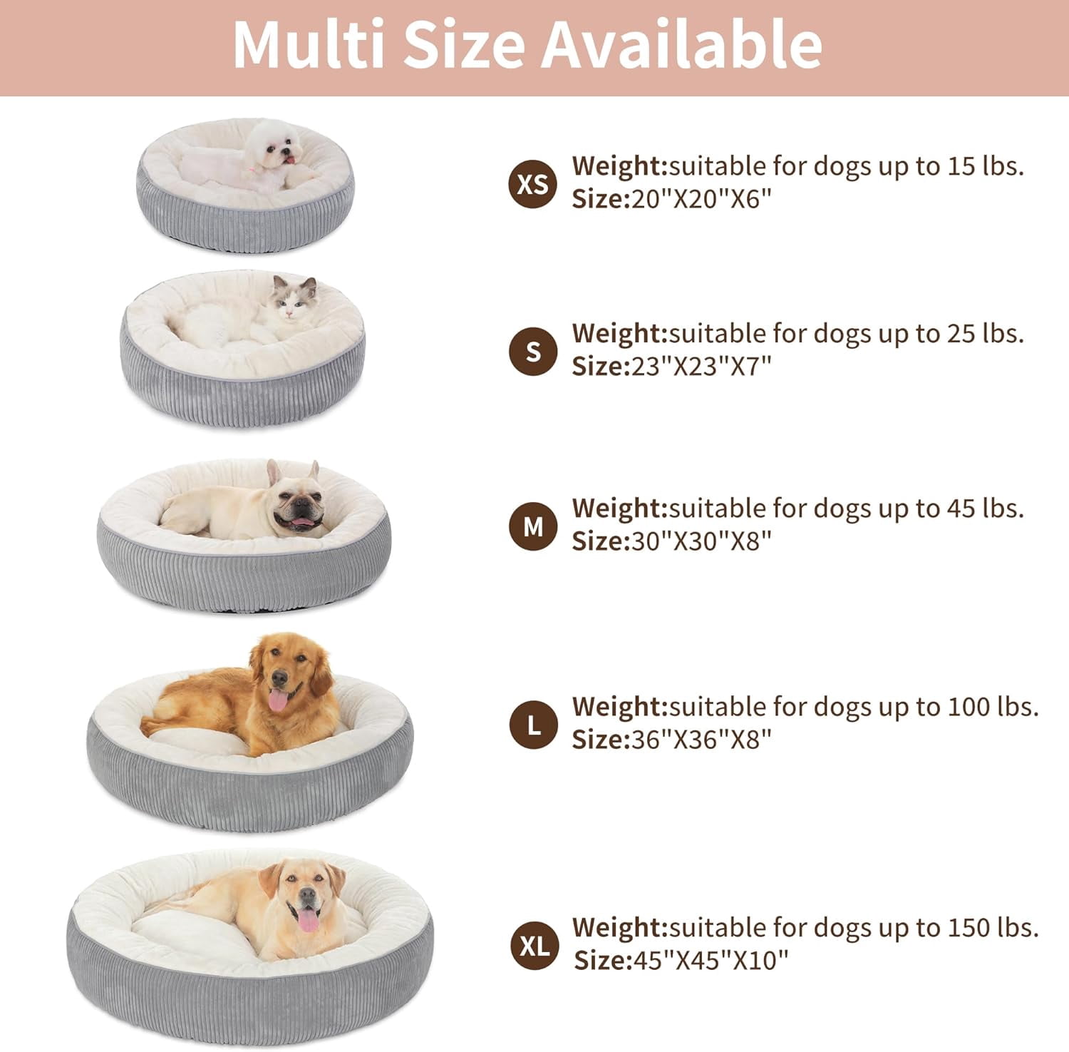 Donut Dog Bed,45 Inches Calming Round Dog Beds for Extra Large Dogs,Washable Anti Anxiety Cuddler Dog Bed with Removable Cover(Light Grey,XL)