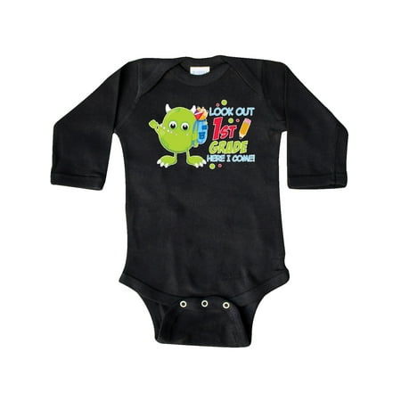 

Inktastic Look out 1st Grade Here I Come with Cute Green Monster Gift Baby Boy or Baby Girl Long Sleeve Bodysuit