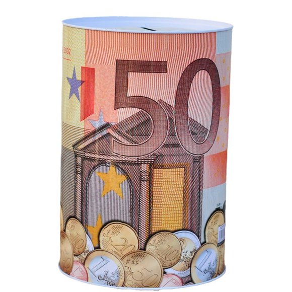 Alcancía redonda de metal con estampado europeo de Coin Bank Home, 12 x 16 cm
