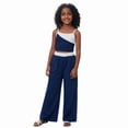 thumbnail image 6 of Girls 2 Piece Formal Outfits Peplum Vest & Elastic Waist Pleated Wide Leg Pants Elegant Kids Clothes Blue Size 11-12 Years, 6 of 8