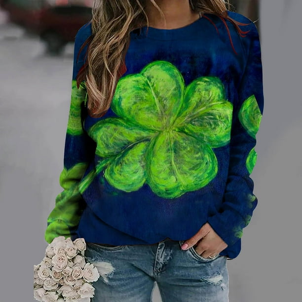 Ichuanyi liquidación mujer mangas largas camisas casuales vintage St Patrick imprimiendo cuello redondo sudadera tops sueltos ICHUANYI WER202308210687