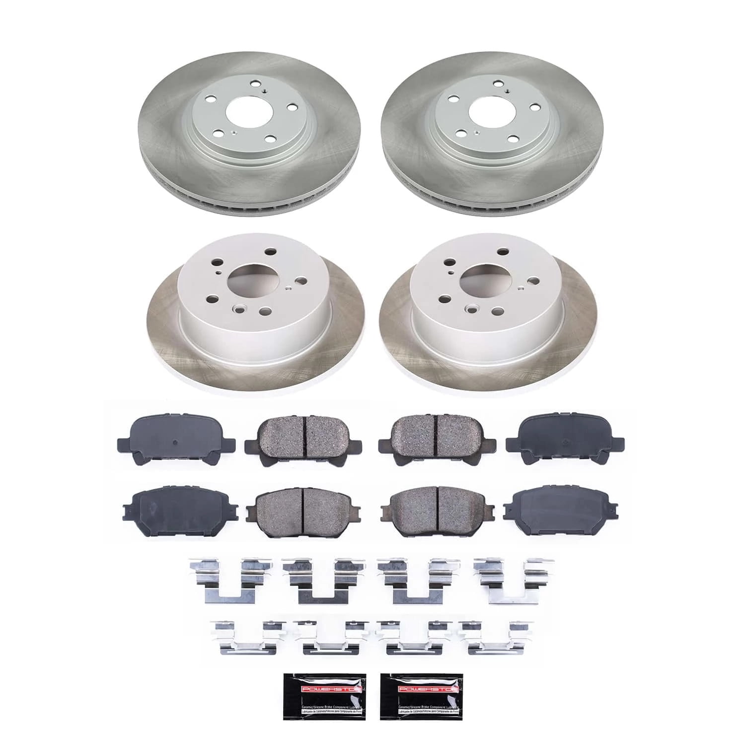 PowerStop Front and Rear Semi-Coated Rotor and Low-Dust Ceramic Brake Pad Kit SC1144