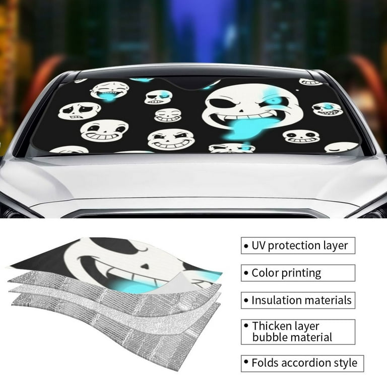 Windshield Sun Shade, Flower Horn Skull Foldable Car Sun Shade Windshield For Front 2 Pieces