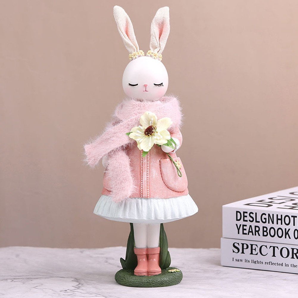 Jiibva Easter Bunny Statue Resin Rabbit Ornaments Cartoon Bunny Desktop Decor Rabbit Home Ornaments Bunny Easter Party Decor