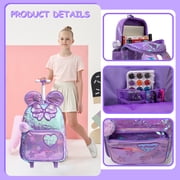 Sequin Kids Rolling Backpack for Girls with Wheels Roller Bookbag with Lunch Box Pencil Case for Elementary School Students Suitcase Age 8-10